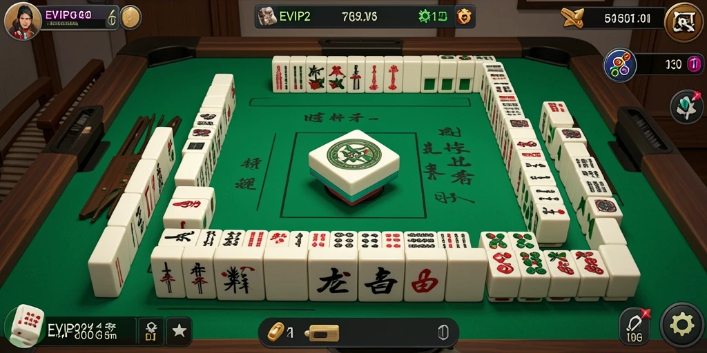 Screenshot gameplay EVIP2 menunjukkan keseruan permainan Mahjong yang menarik.
