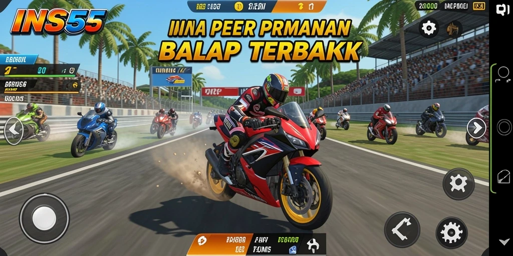 Menggambarkan aksi menarik dalam balapan motor di INS55.
