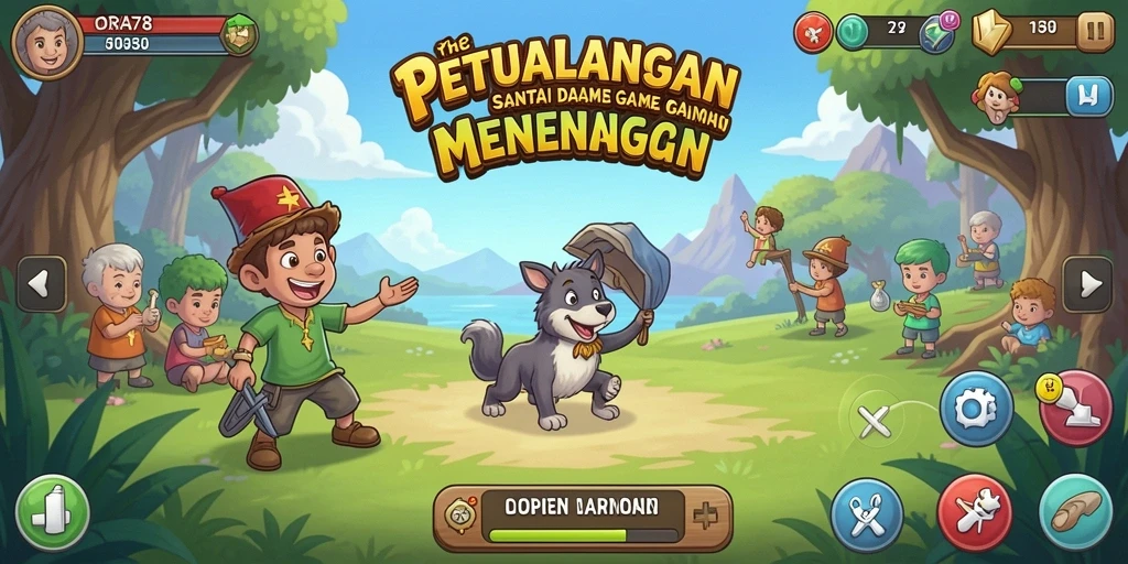 Tampilan gameplay santai dalam ORA78 dengan karakter unik dan interaksi menarik.