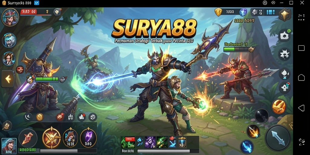 Tangkapan layar utama SURYA88 menampilkan aksi seru dalam permainan SLG.
